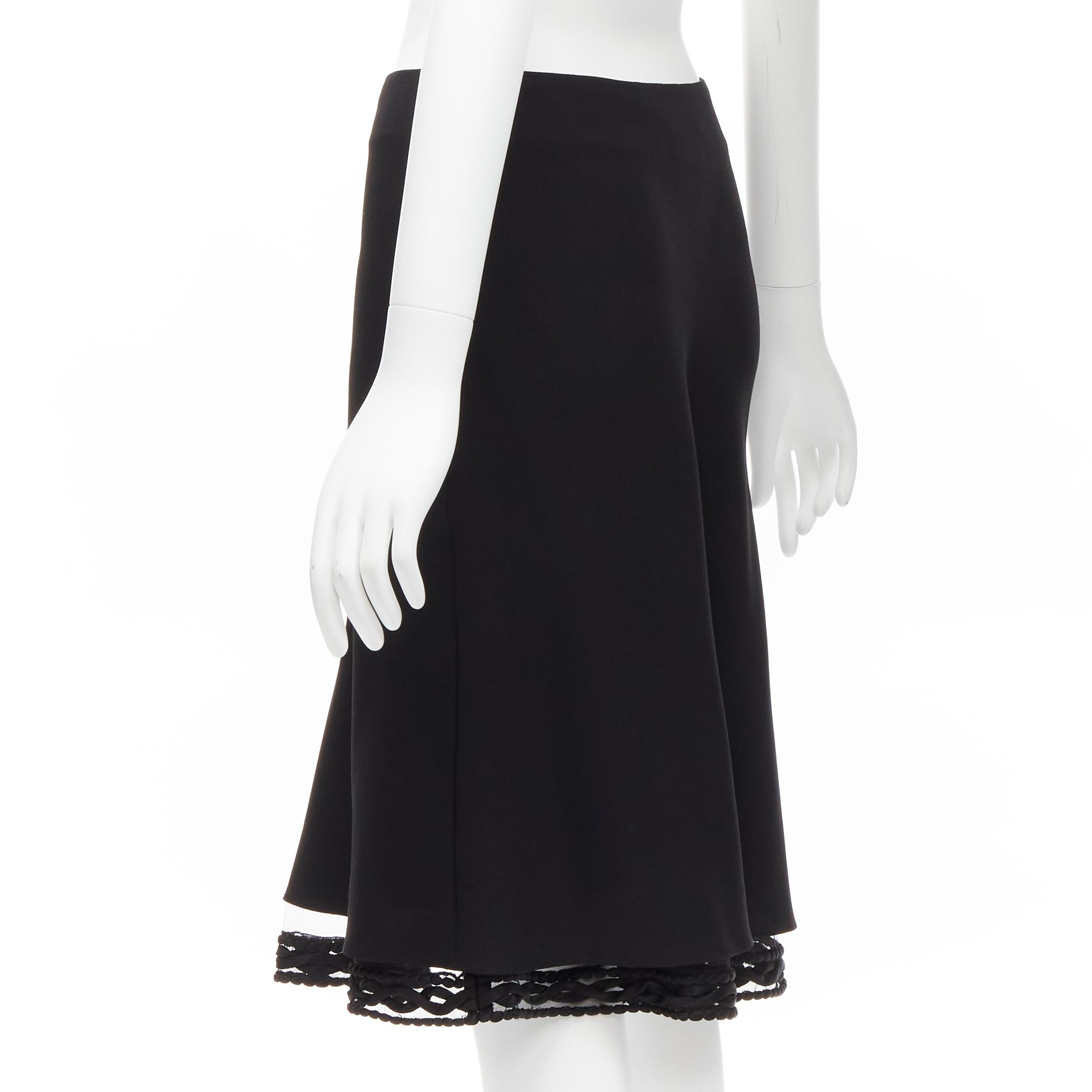 CHRISTIAN DIOR John Galliano Vintage black lace trim hem flare knee skirt FR38 M For Sale 2