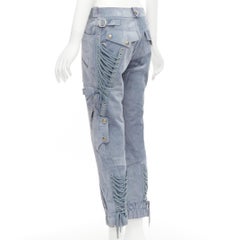 CHRISTIAN DIOR John Galliano Vintage blue calfskin laced cargo pants FR36 S