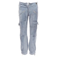 CHRISTIAN DIOR John Galliano Vintage blue calfskin laced cargo pants FR36 S