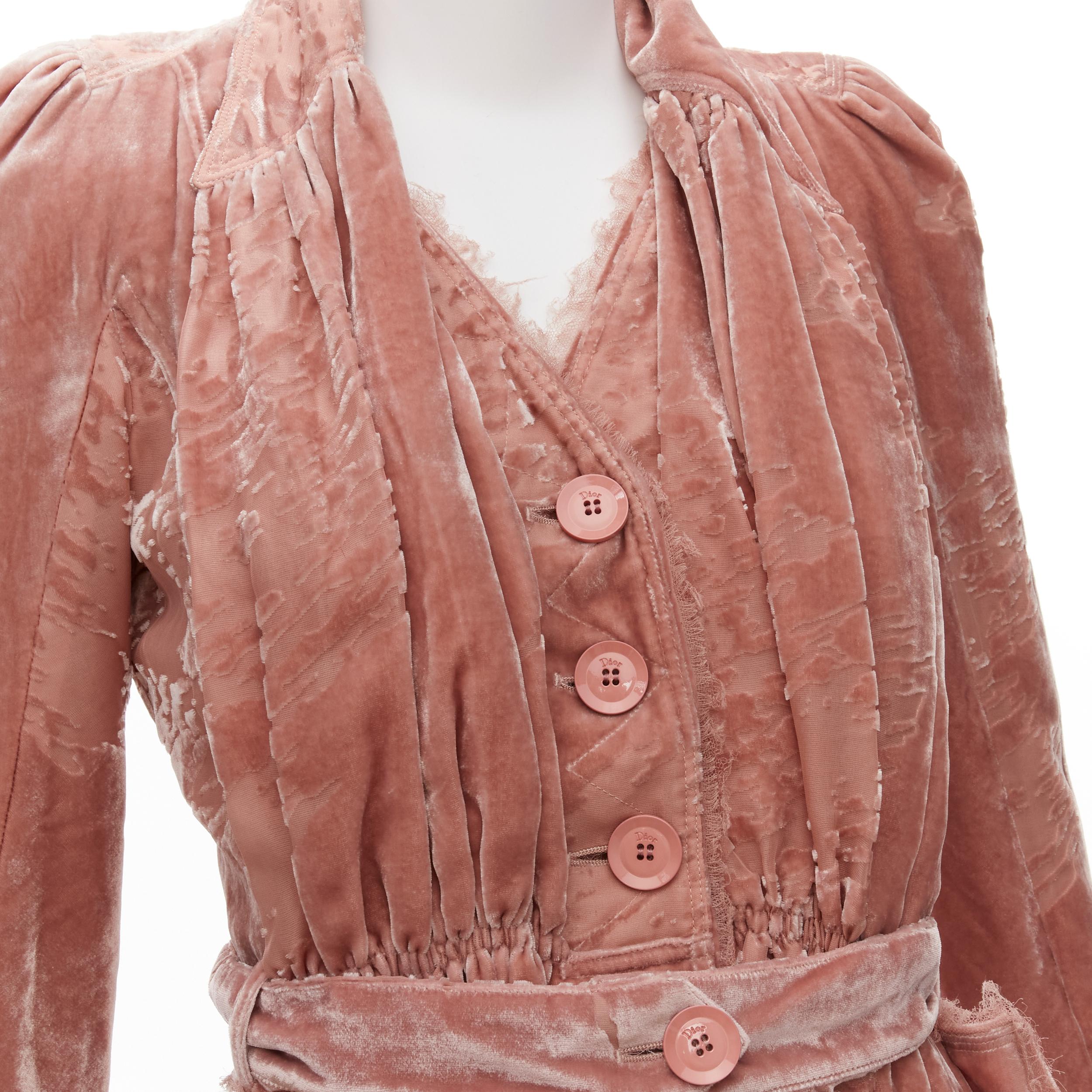 CHRISTIAN DIOR John Galliano Vintage blush pink devore velvet belted Victorian jacket FR38 M
Reference: TGAS/D00292
Brand: Christian Dior
Designer: John Galliano
Material: Viscose, Silk
Color: Pink
Pattern: Abstract
Closure: Button
Lining: Pink