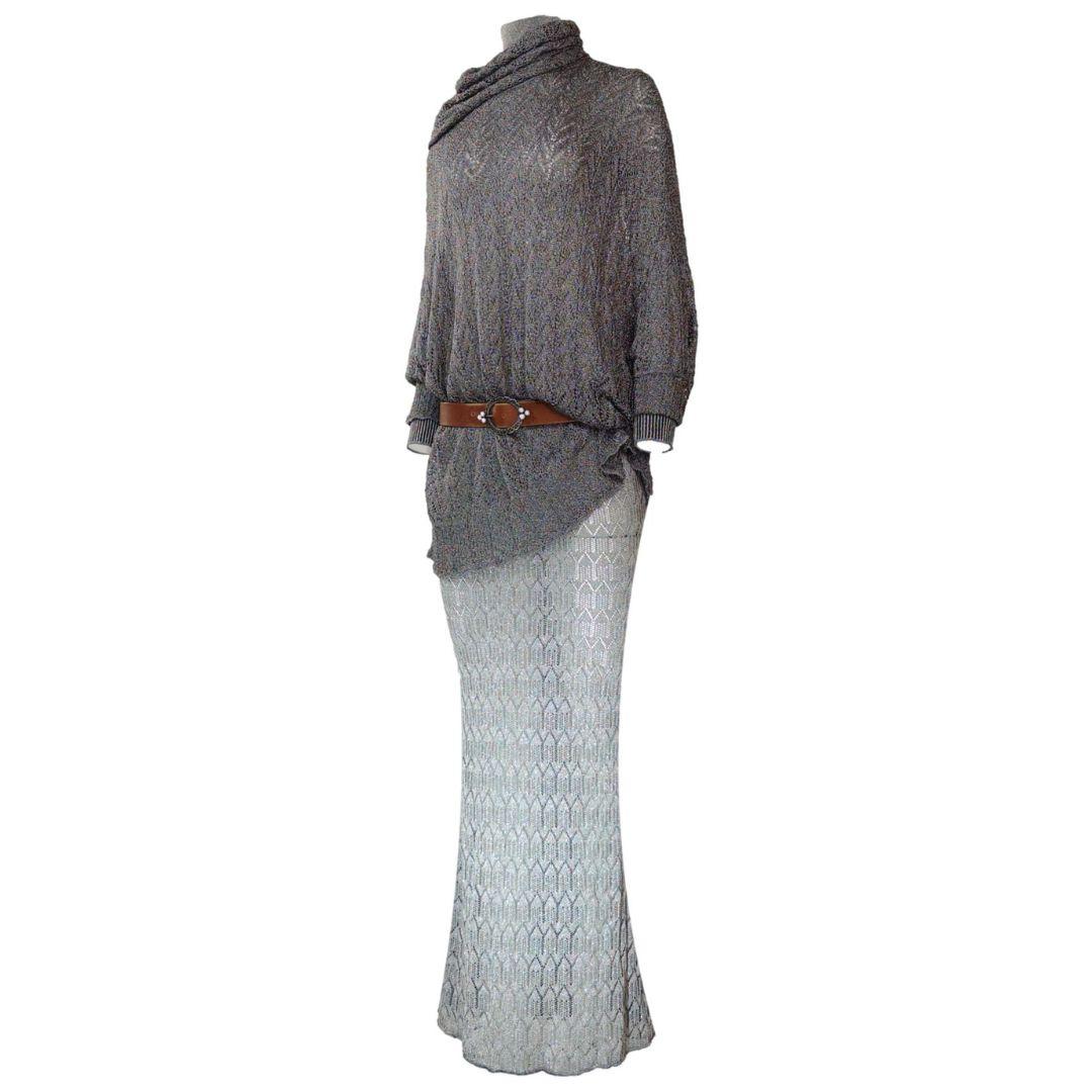 Christian Dior John Galliano Vintage Gray Maxi Dress, Sweater and Belt  Fall/Winter 1998 Size S

