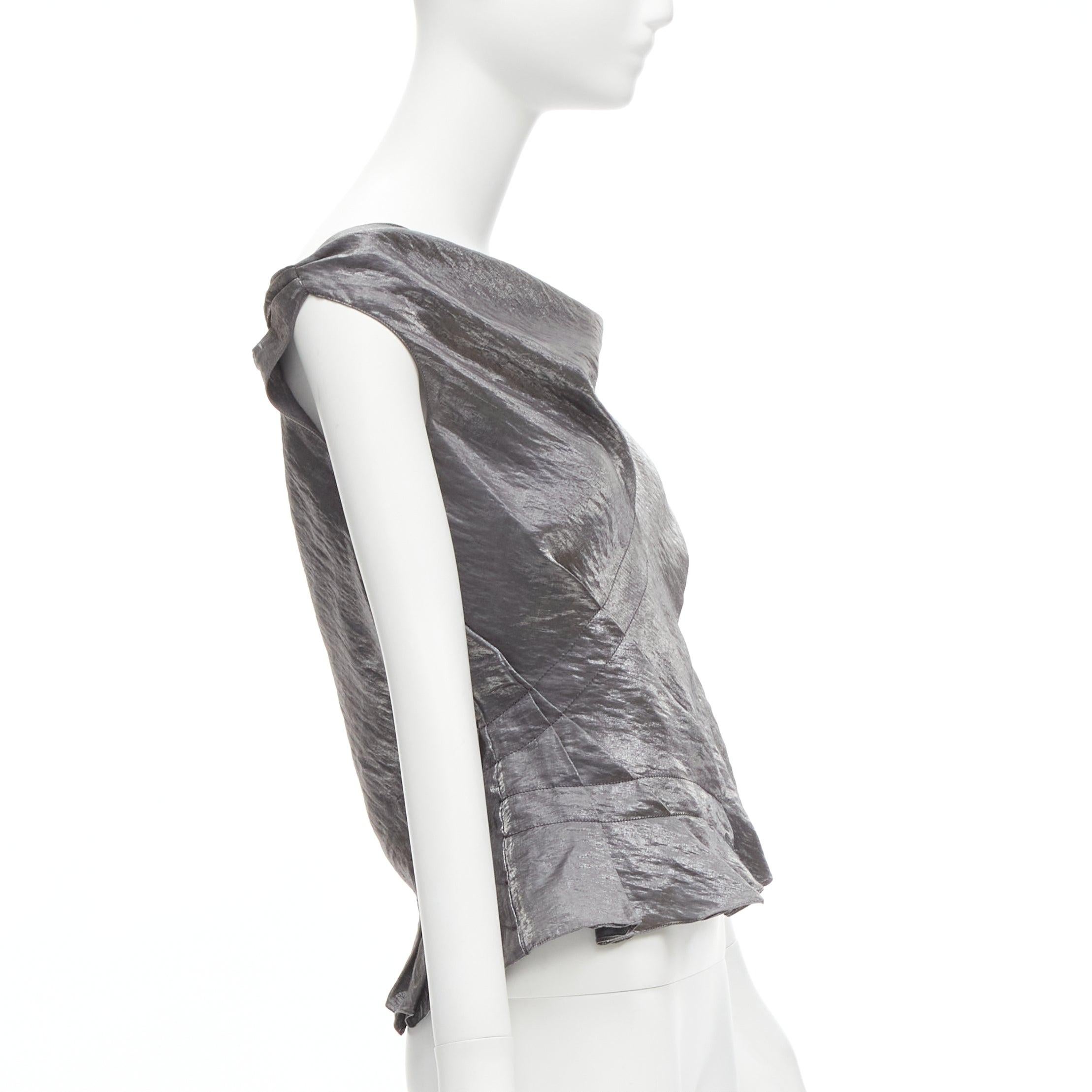 CHRISTIAN DIOR John Galliano Vintage grey linen blend bias cowl neck top FR38 M In Excellent Condition For Sale In Hong Kong, NT