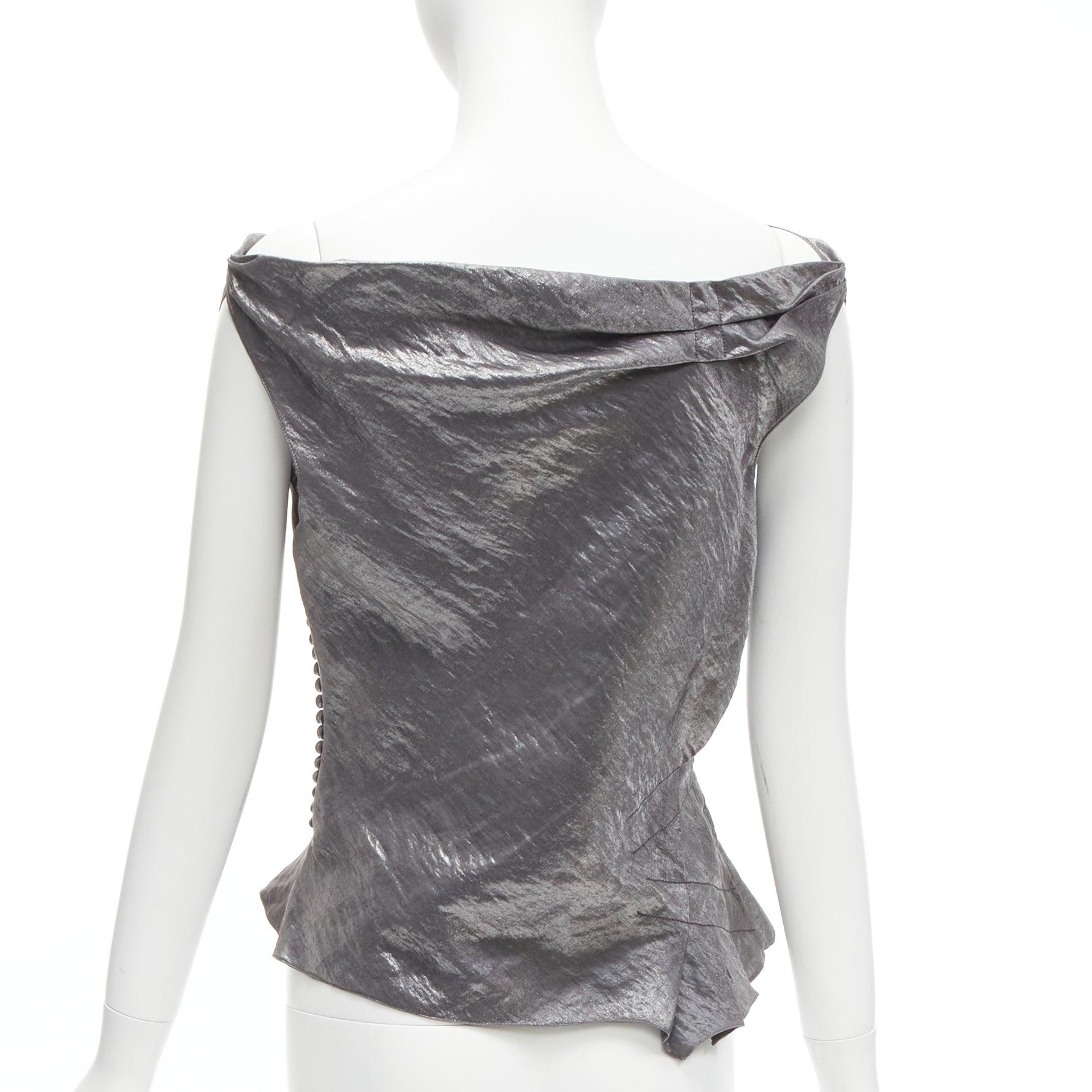 Women's CHRISTIAN DIOR John Galliano Vintage grey linen blend bias cowl neck top FR38 M For Sale