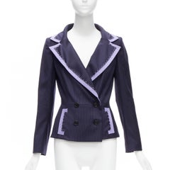 CHRISTIAN DIOR John Galliano Vintage navy purple topstitch bar blazer FR38 M