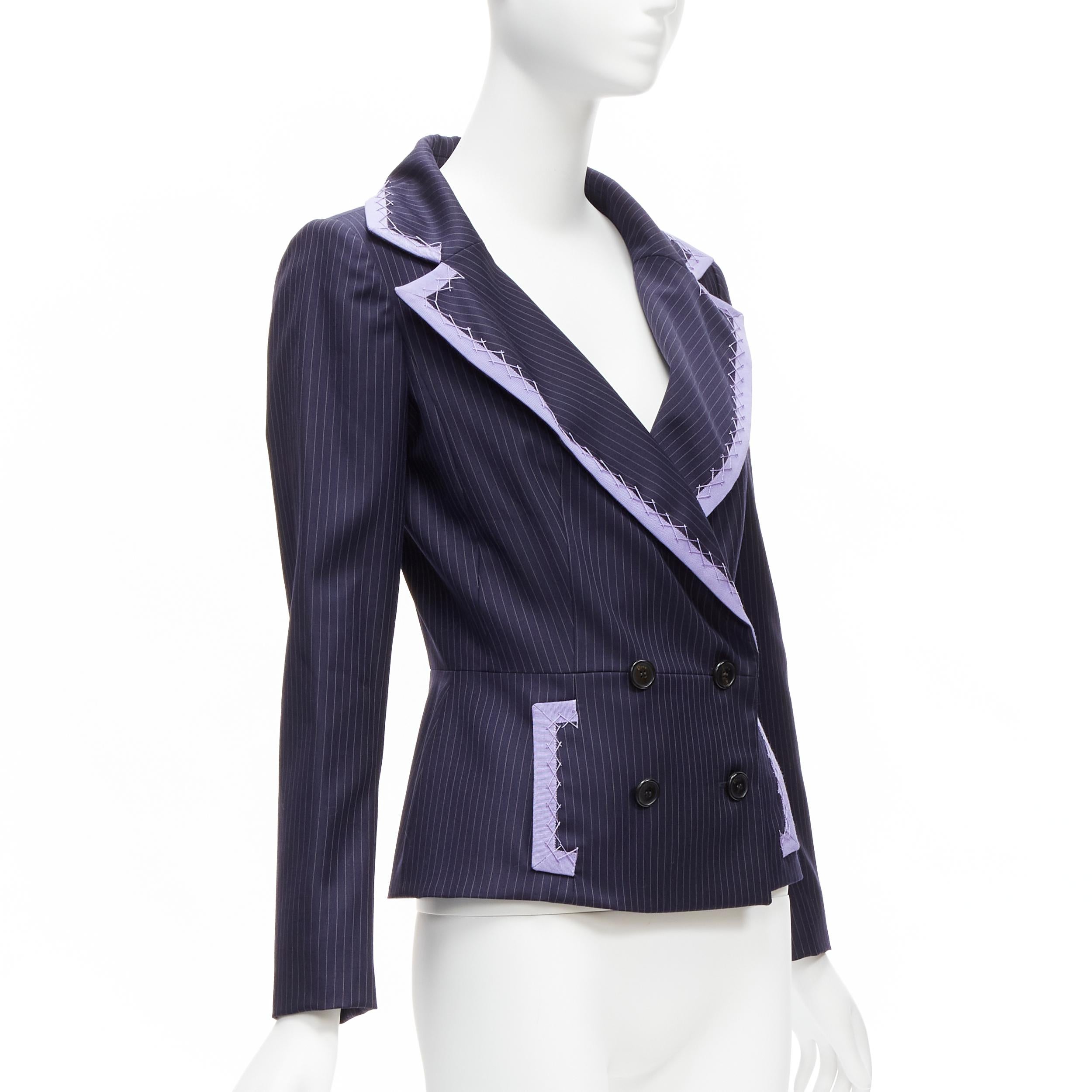 Nero CHRISTIAN DIOR John Galliano Vintage navy purple topstitch bar blazer FR38 M. in vendita