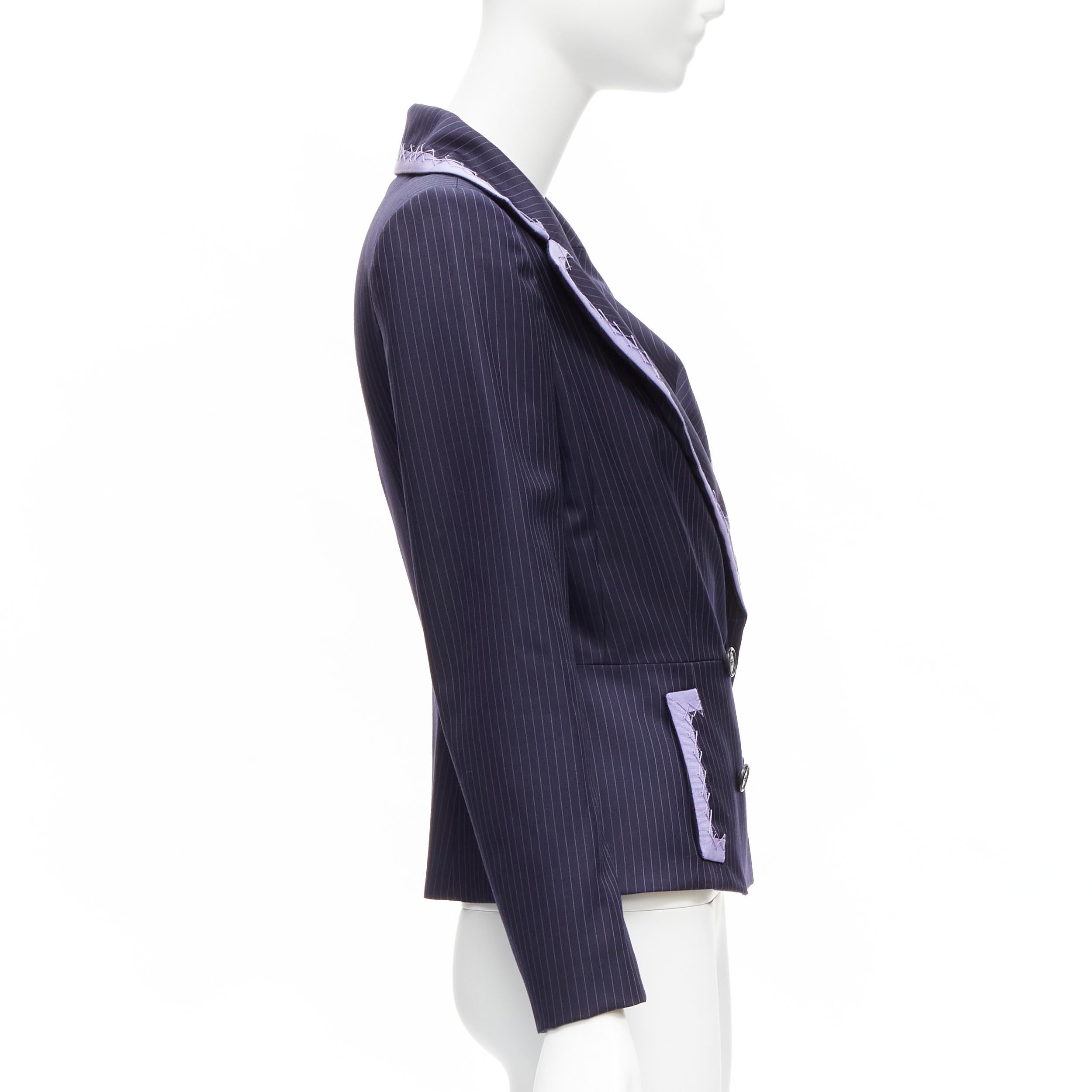 CHRISTIAN DIOR John Galliano Vintage navy purple topstitch bar blazer FR38 M. In condizioni ottime in vendita a Hong Kong, NT