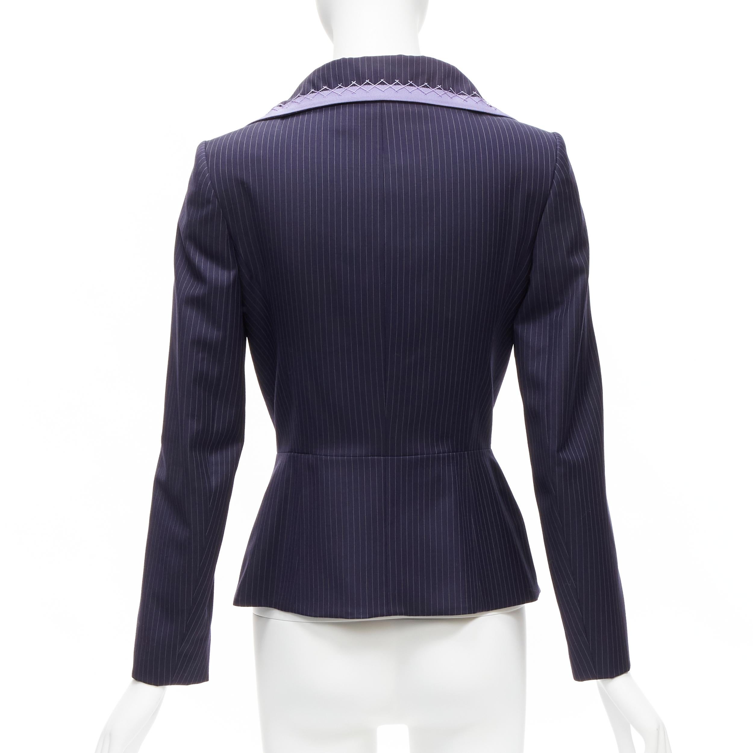 Donna CHRISTIAN DIOR John Galliano Vintage navy purple topstitch bar blazer FR38 M. in vendita