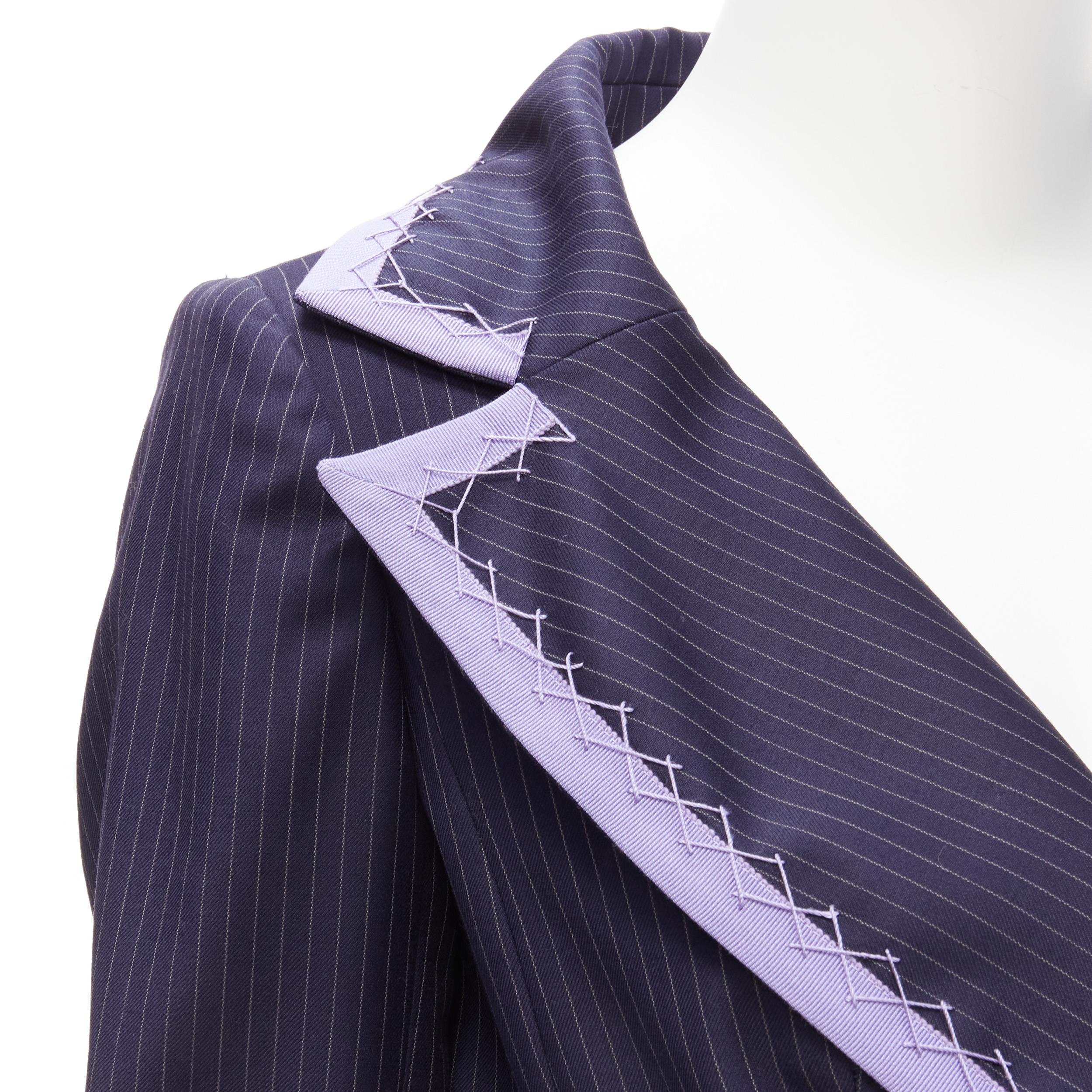 CHRISTIAN DIOR John Galliano Vintage navy purple topstitch bar blazer FR38 M. in vendita 2