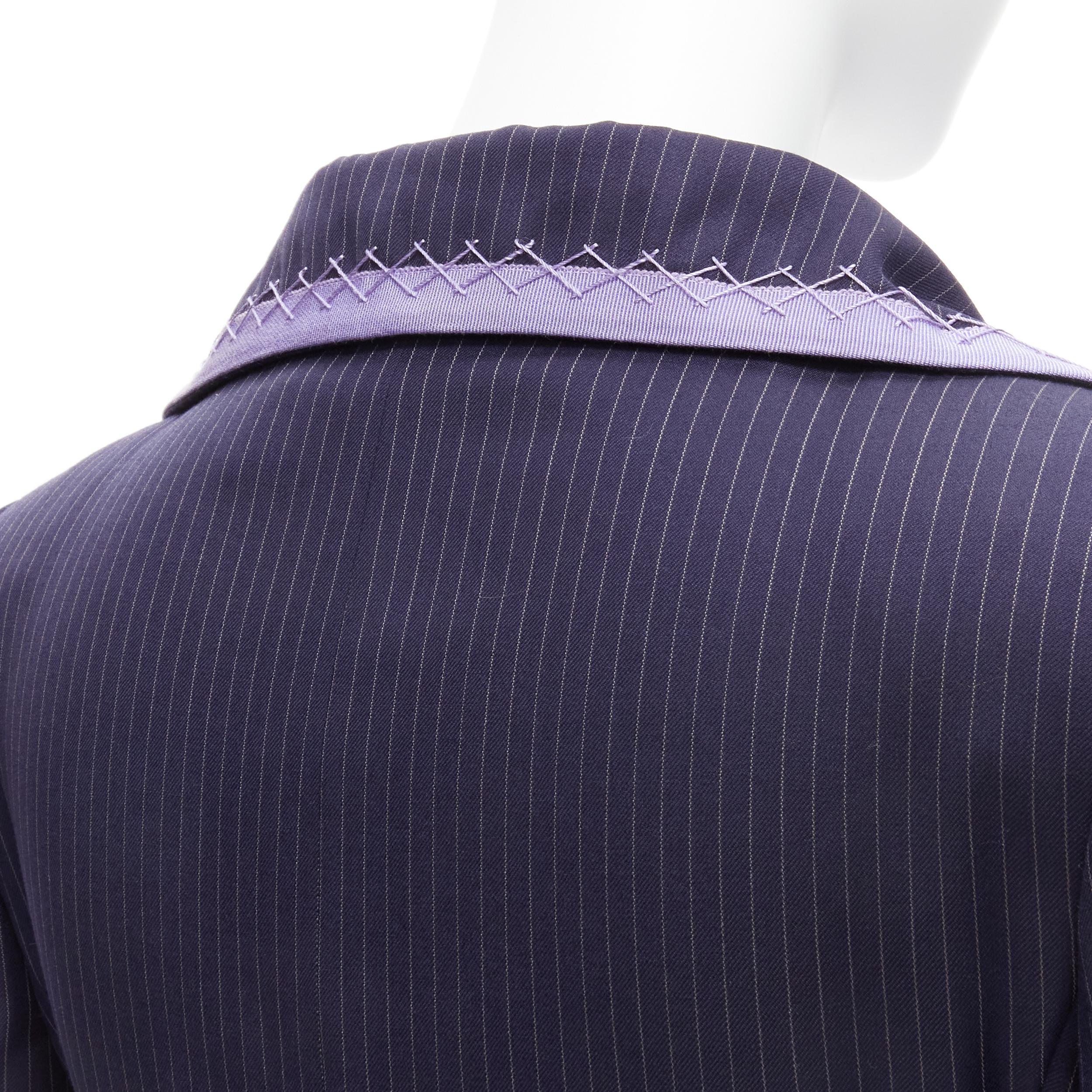 CHRISTIAN DIOR John Galliano Vintage navy purple topstitch bar blazer FR38 M. in vendita 4