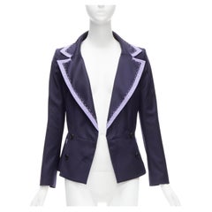 CHRISTIAN DIOR John Galliano Vintage navy purple topstitch bar blazer FR38 M