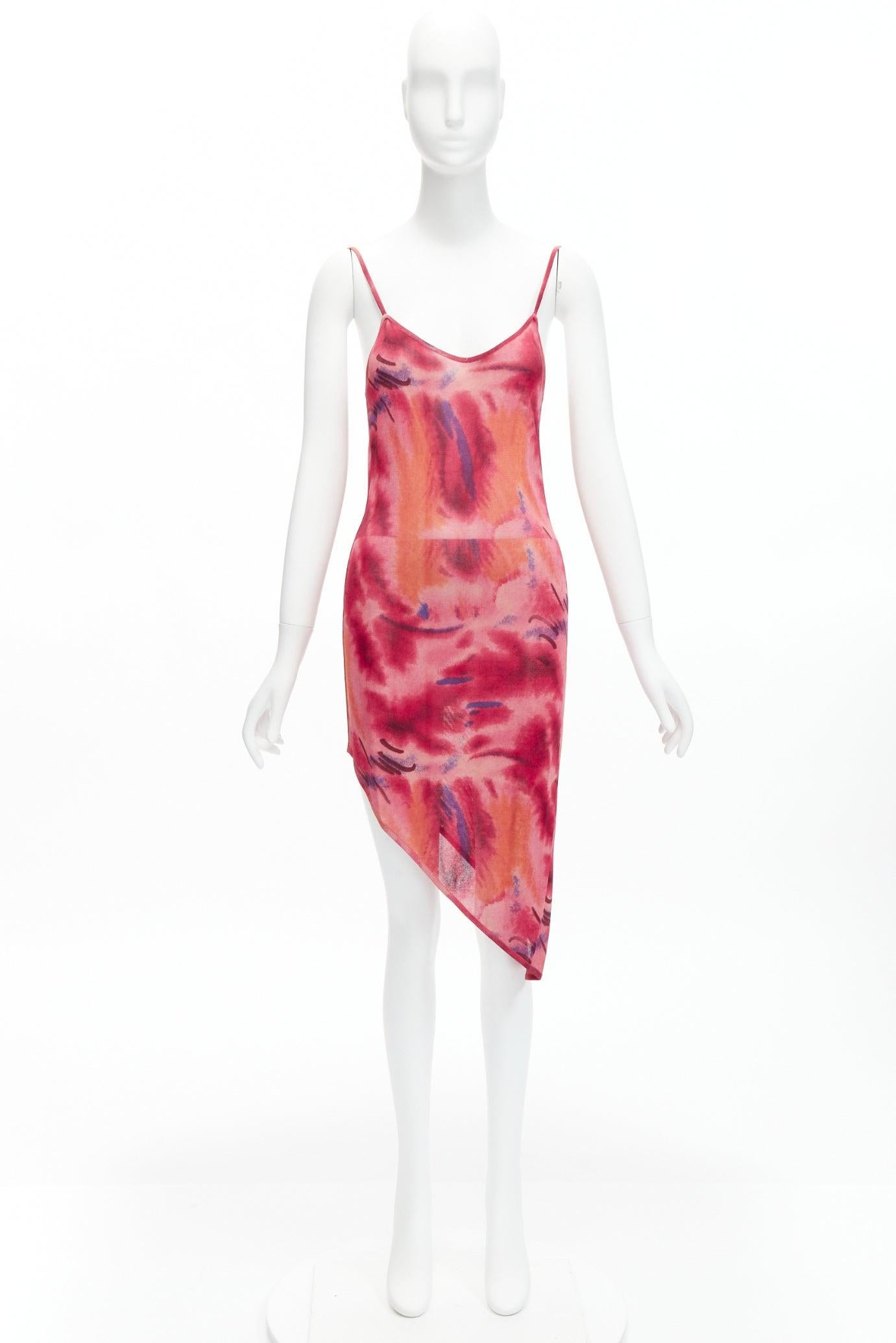 CHRISTIAN DIOR John Galliano Vintage print asymmetric hem slip dress FR38 M 6