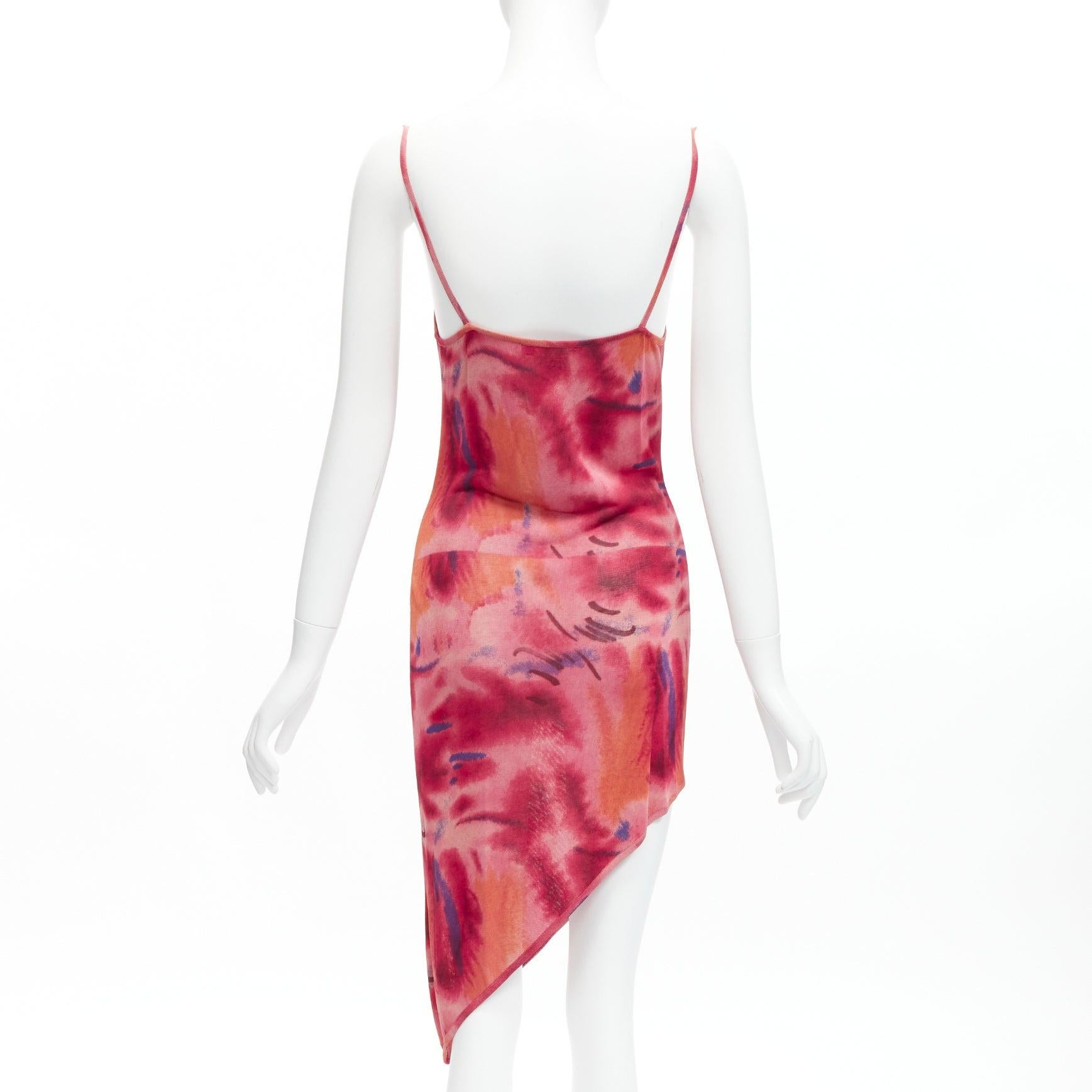 CHRISTIAN DIOR John Galliano Vintage print asymmetric hem slip dress FR38 M 1