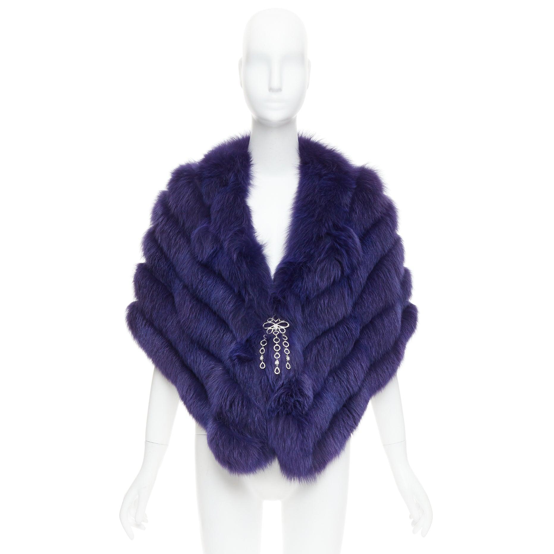 CHRISTIAN DIOR John Galliano Vintage purple rare fur shawl with crystal brooch For Sale 5