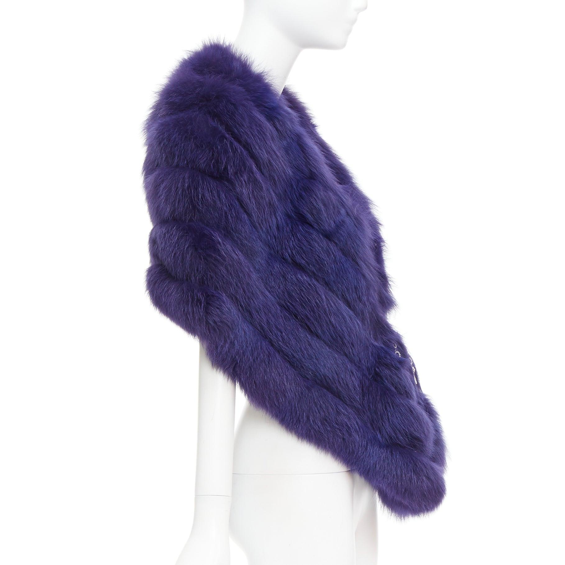 CHRISTIAN DIOR John Galliano Vintage purple rare fur shawl with crystal brooch In Excellent Condition For Sale In Hong Kong, NT