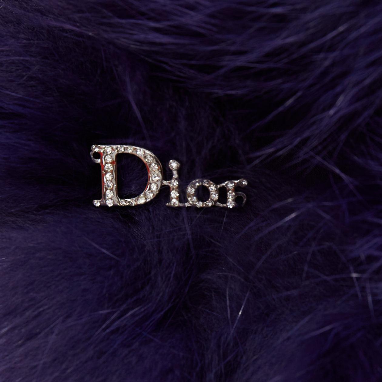 CHRISTIAN DIOR John Galliano Vintage purple rare fur shawl with crystal brooch For Sale 3