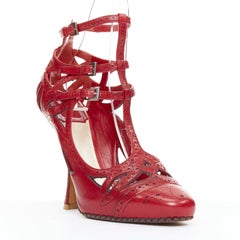 CHRISTIAN DIOR John Galliano Vintage red caged T-strap pump heels EU37