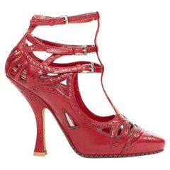 CHRISTIAN DIOR John Galliano Vintage red caged T-strap pump heels EU37