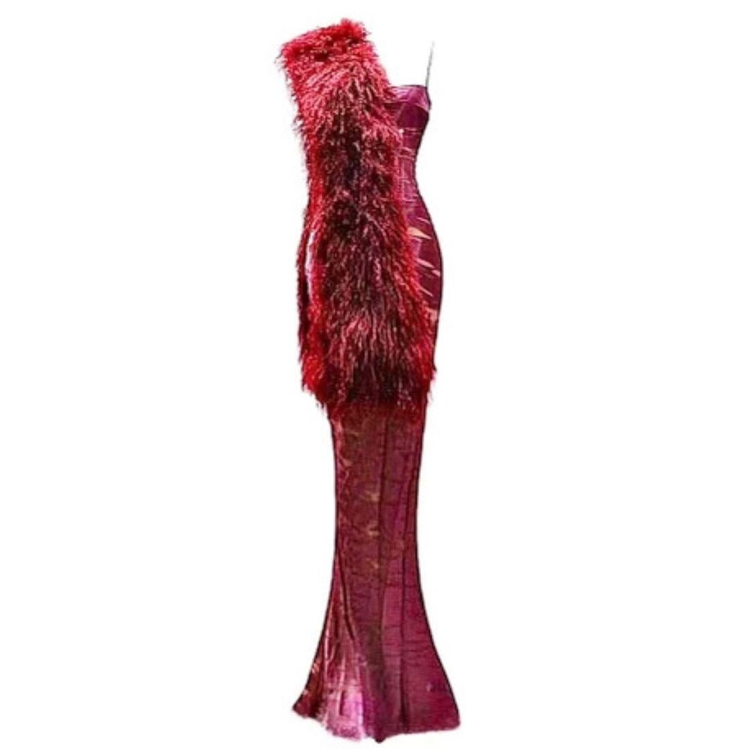Christian Dior John Galliano Vintage Red Evening Gown Fall/Winter 2000 Size 38FR In Good Condition In Saint Petersburg, FL