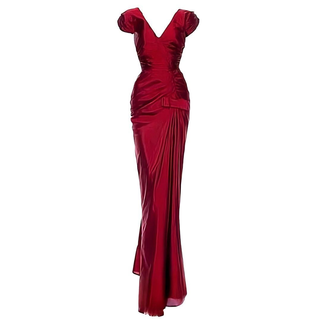 Christian Dior John Galliano Vintage Red Evening Gown Fall/Winter 2006 Size 38FR In Good Condition In Saint Petersburg, FL