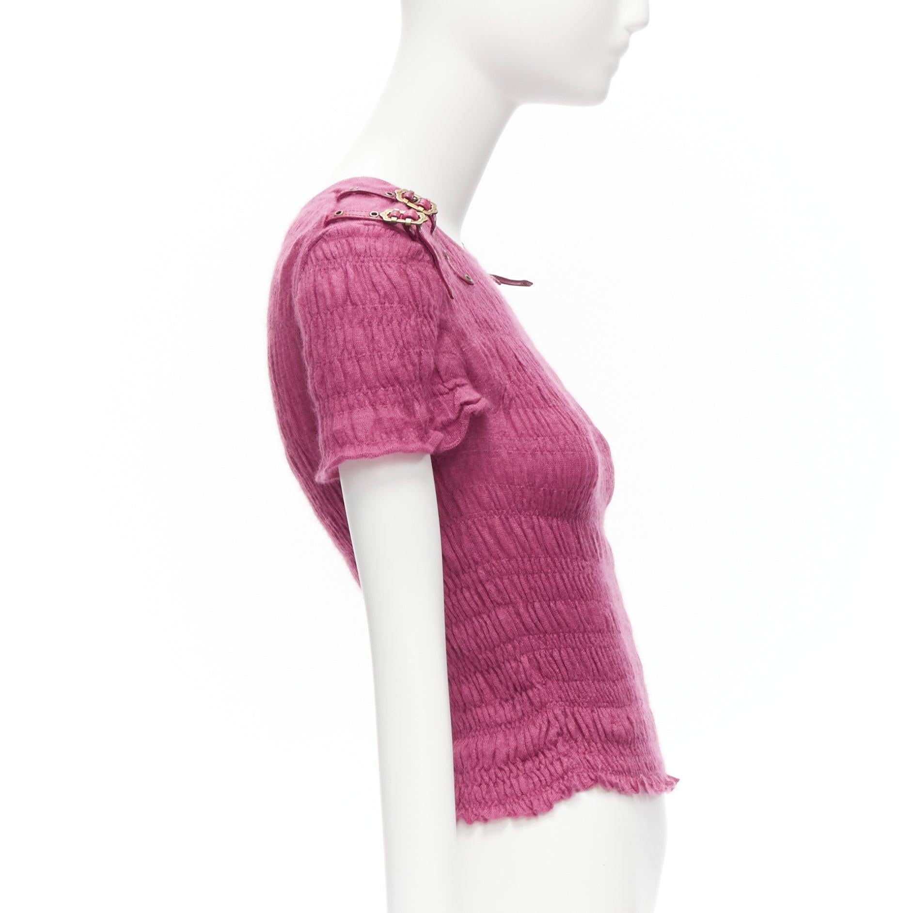 Women's CHRISTIAN DIOR John Galliano Vintage rose pink bondage strap shirred sweater top