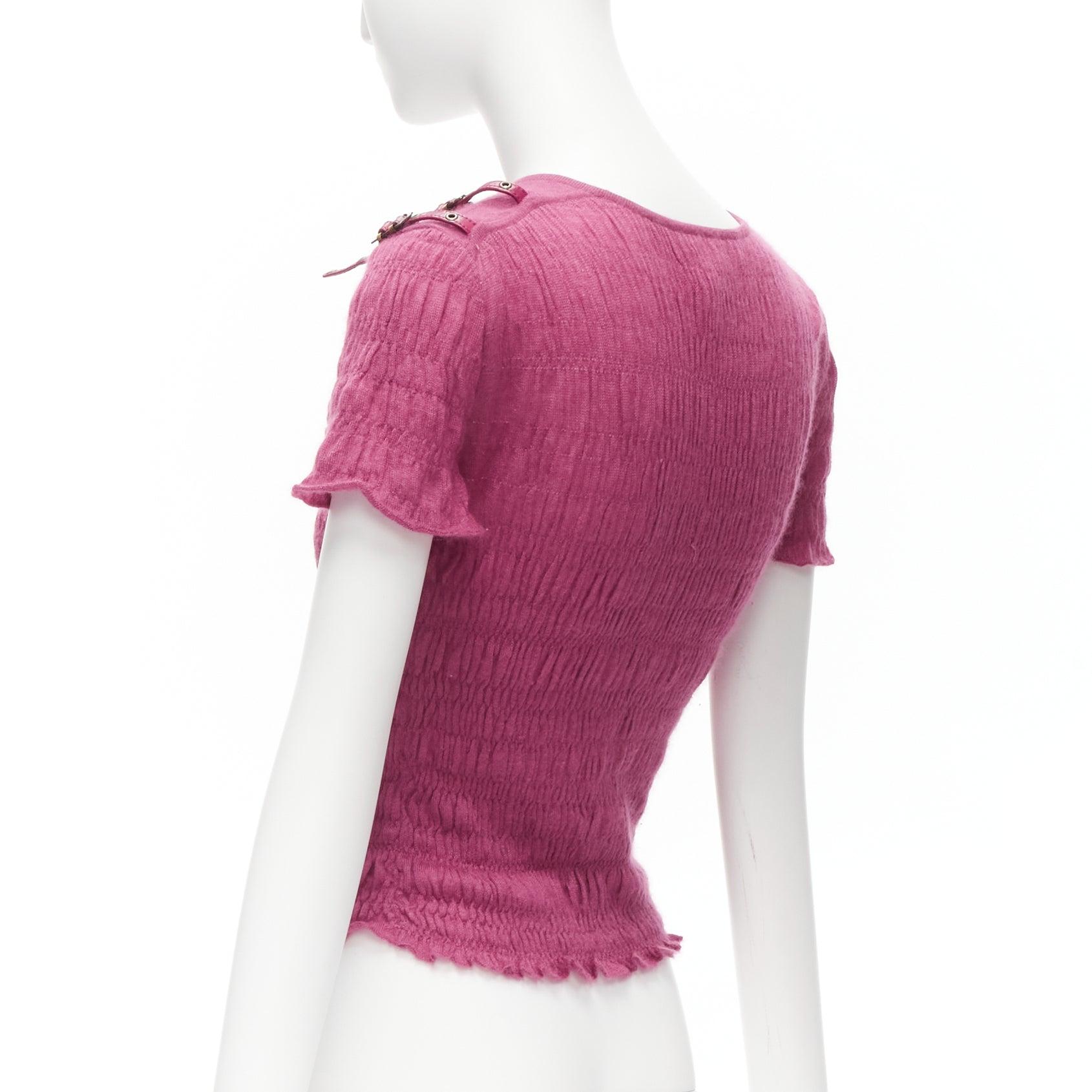 CHRISTIAN DIOR John Galliano Vintage rose pink bondage strap shirred sweater top 2