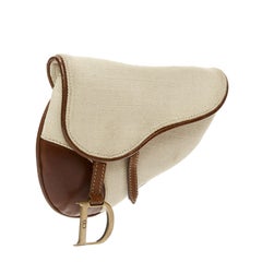 CHRISTIAN DIOR John Galliano Vintage Saddle beige canvas leather belt bag pouch