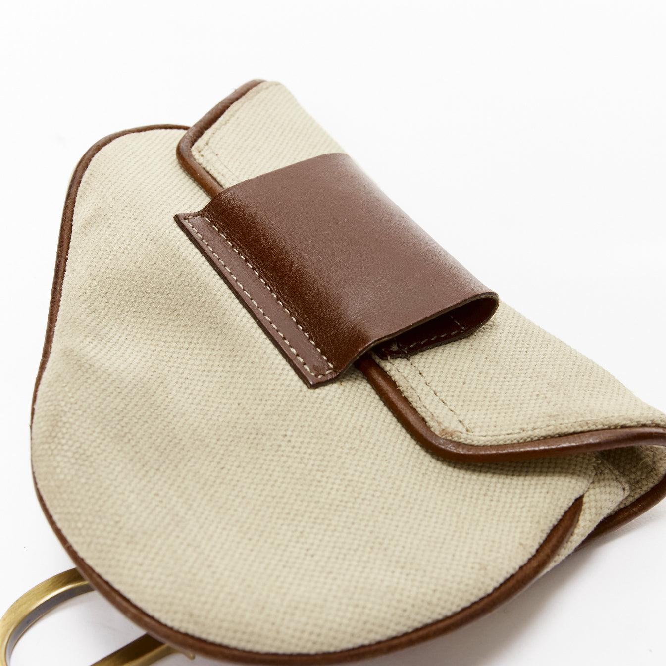 CHRISTIAN DIOR John Galliano Vintage Saddle beige canvas leather belt bag pouch For Sale 3