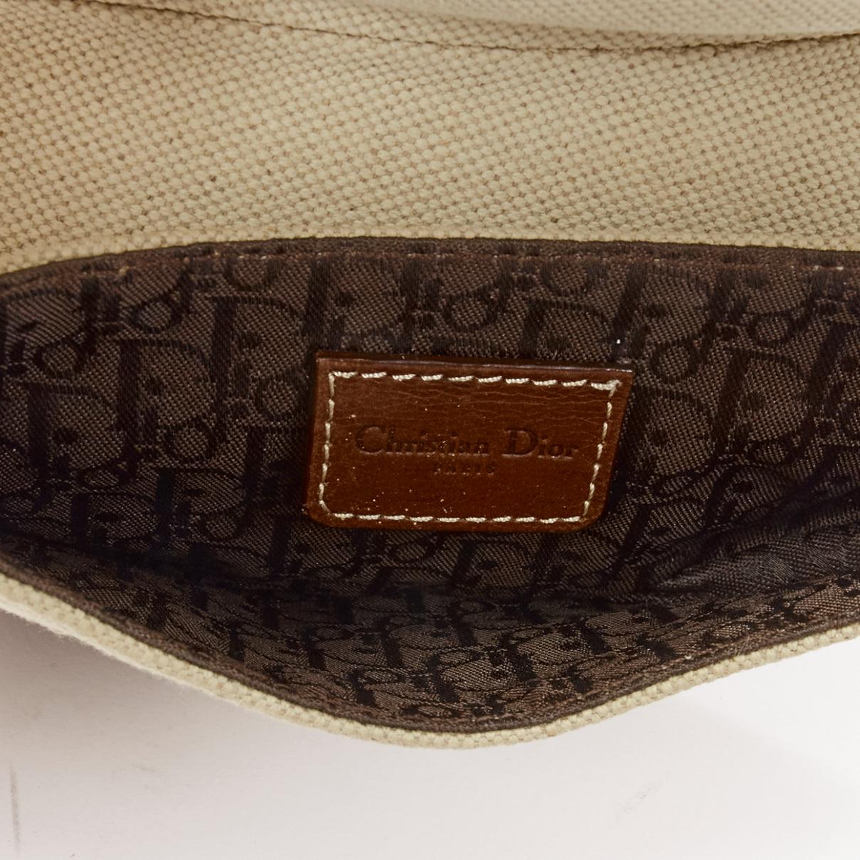 CHRISTIAN DIOR John Galliano Vintage Saddle beige canvas leather belt bag pouch For Sale 4