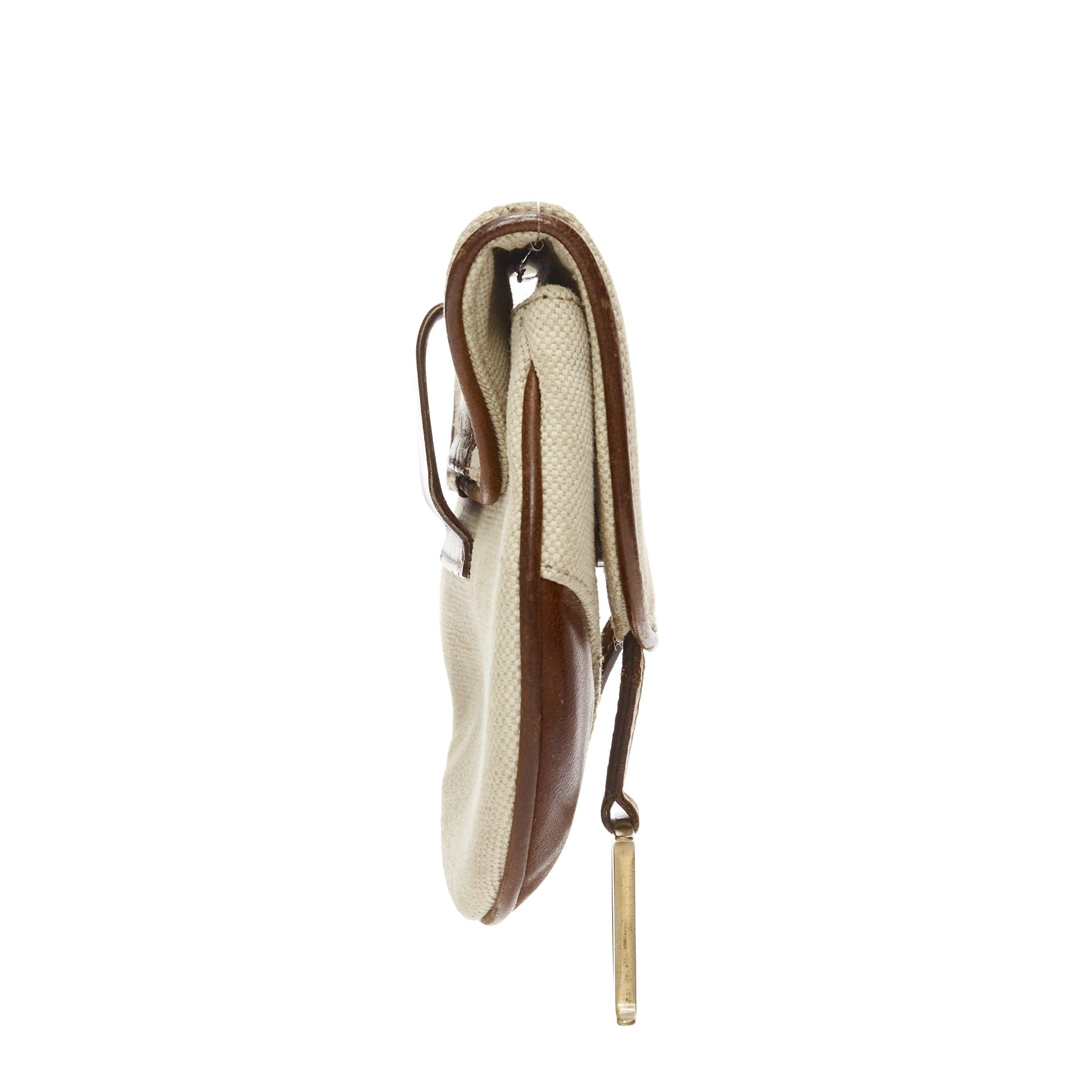 Beige CHRISTIAN DIOR John Galliano Vintage Saddle D canvas leather belt bag pouch For Sale