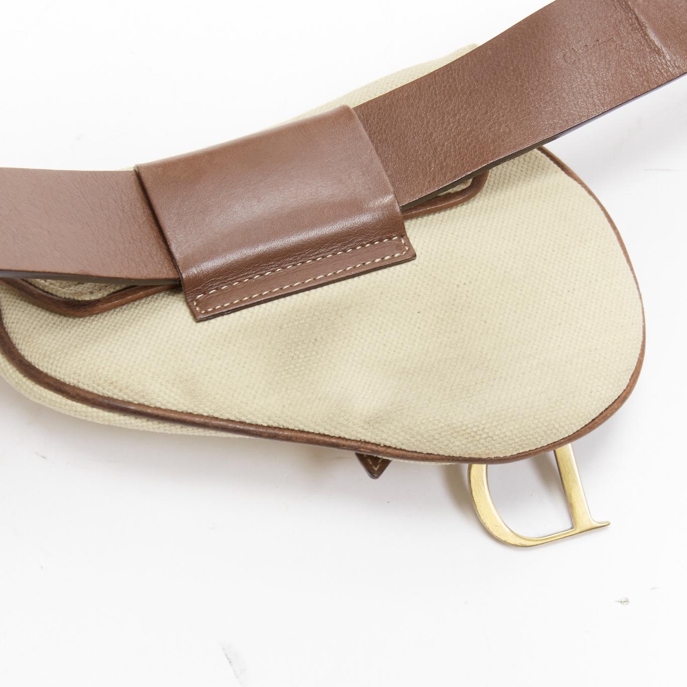 Women's CHRISTIAN DIOR John Galliano Vintage Saddle D charm canvas leather mini belt bag