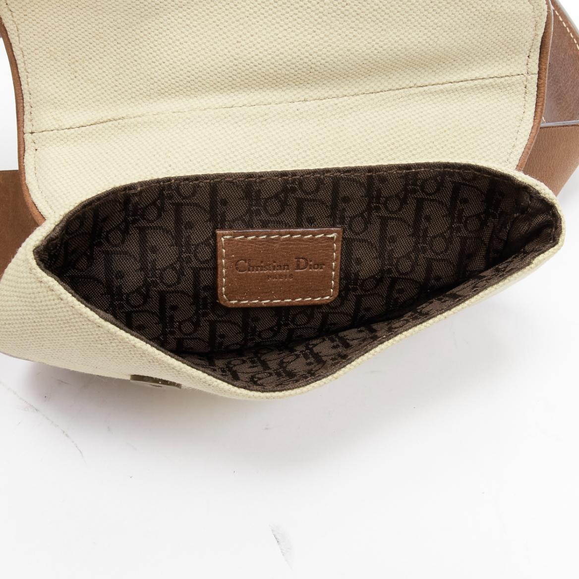 CHRISTIAN DIOR John Galliano Vintage Saddle D charm canvas leather mini belt bag 1