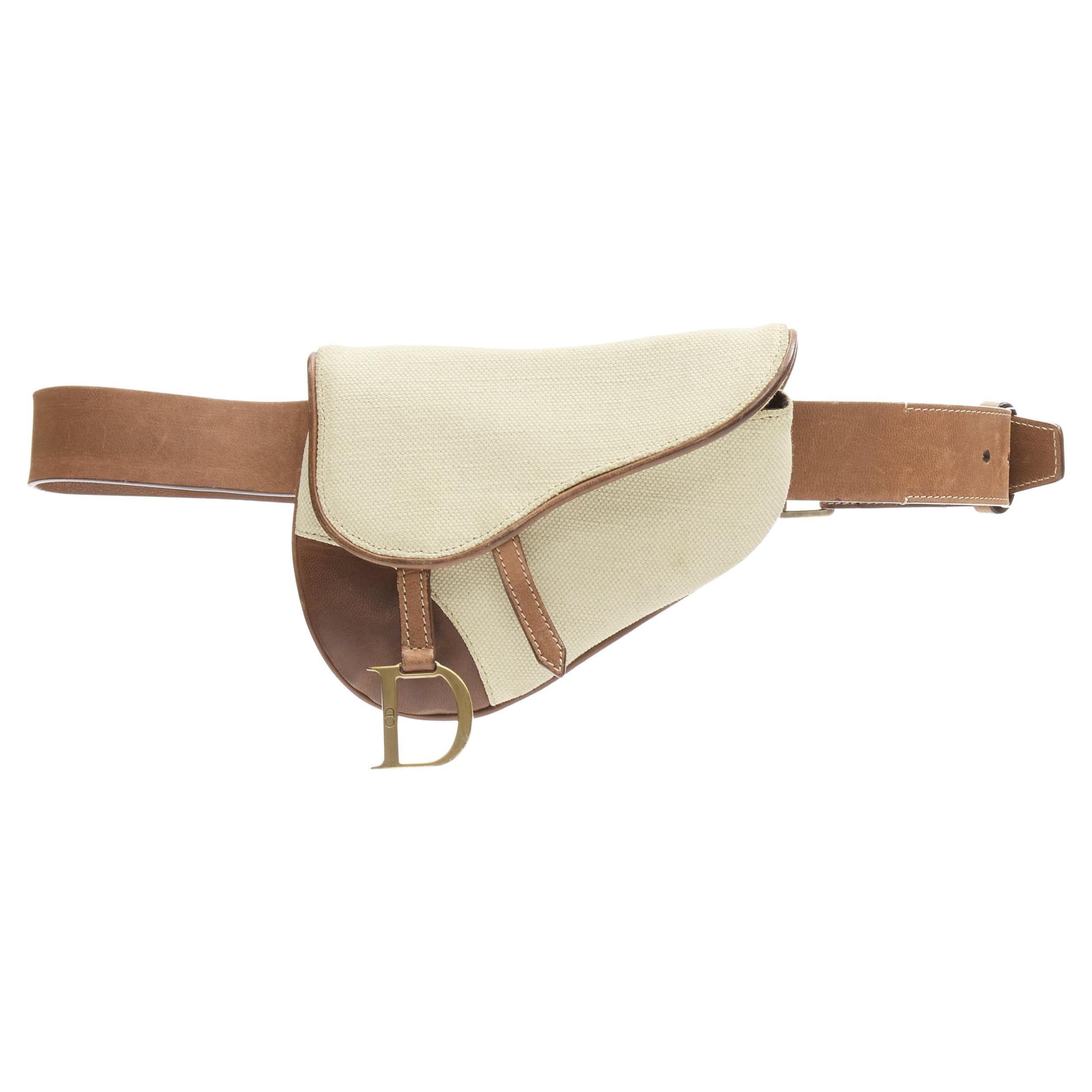 CHRISTIAN DIOR John Galliano Vintage Saddle D charm canvas leather mini belt bag