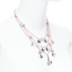 CHRISTIAN DIOR John Galliano Vintage silver pink heart logo tiered necklace