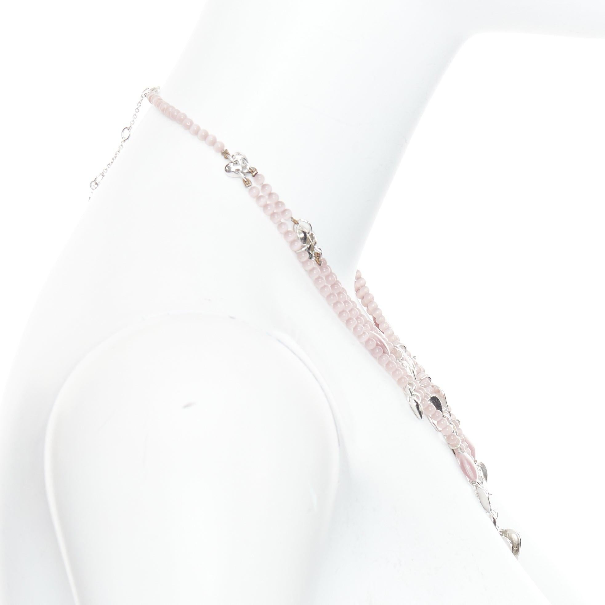 Women's CHRISTIAN DIOR John Galliano Vintage silver pink heart logo tiered necklace For Sale