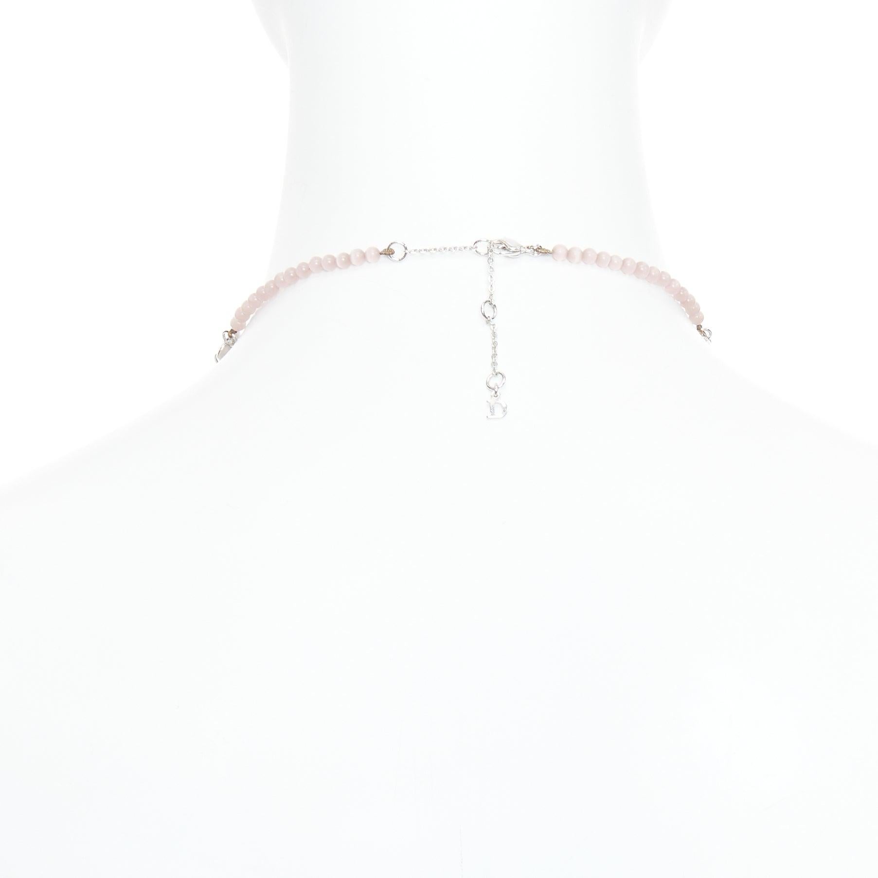 CHRISTIAN DIOR John Galliano Vintage silver pink heart logo tiered necklace For Sale 1
