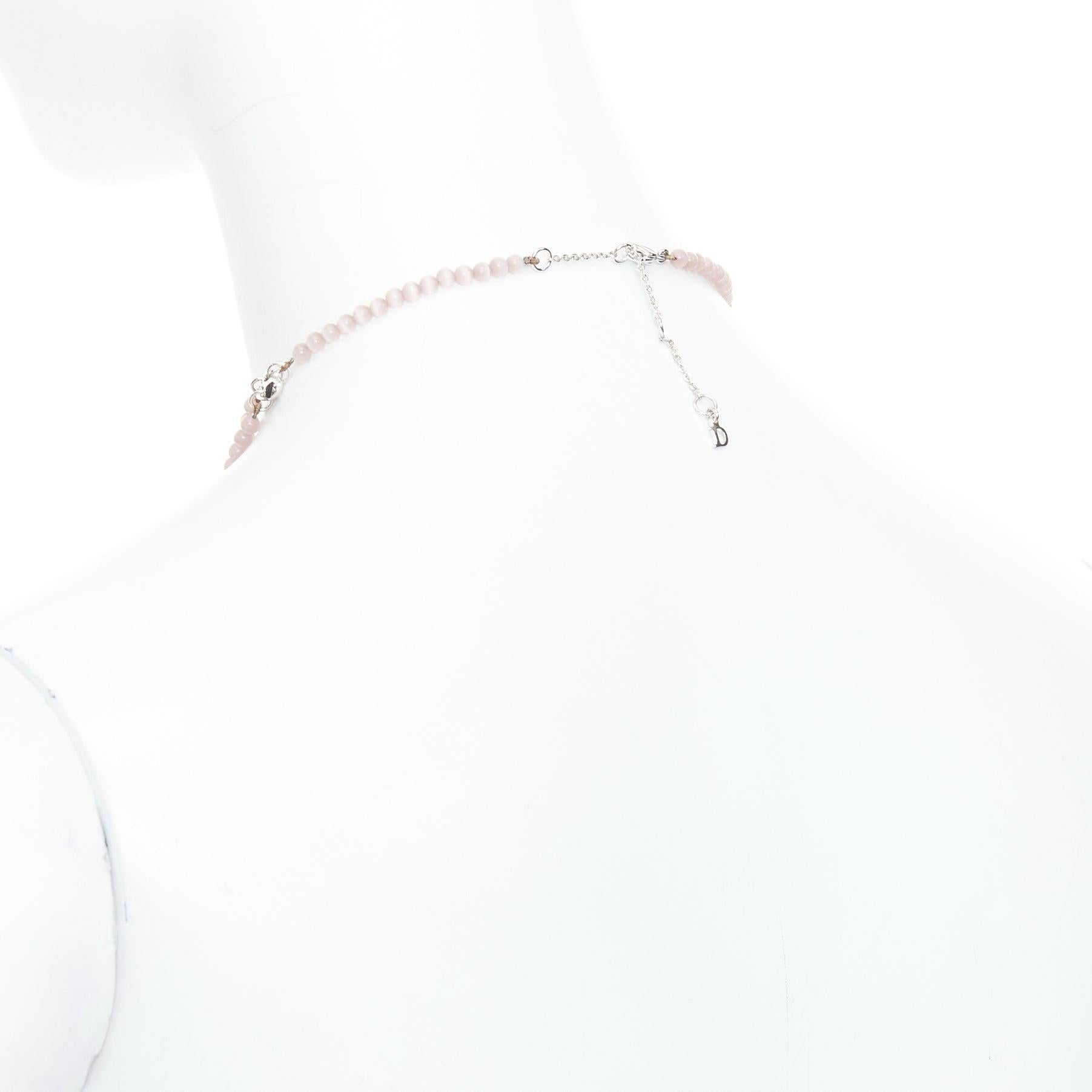 CHRISTIAN DIOR John Galliano Vintage silver pink heart logo tiered necklace For Sale 2