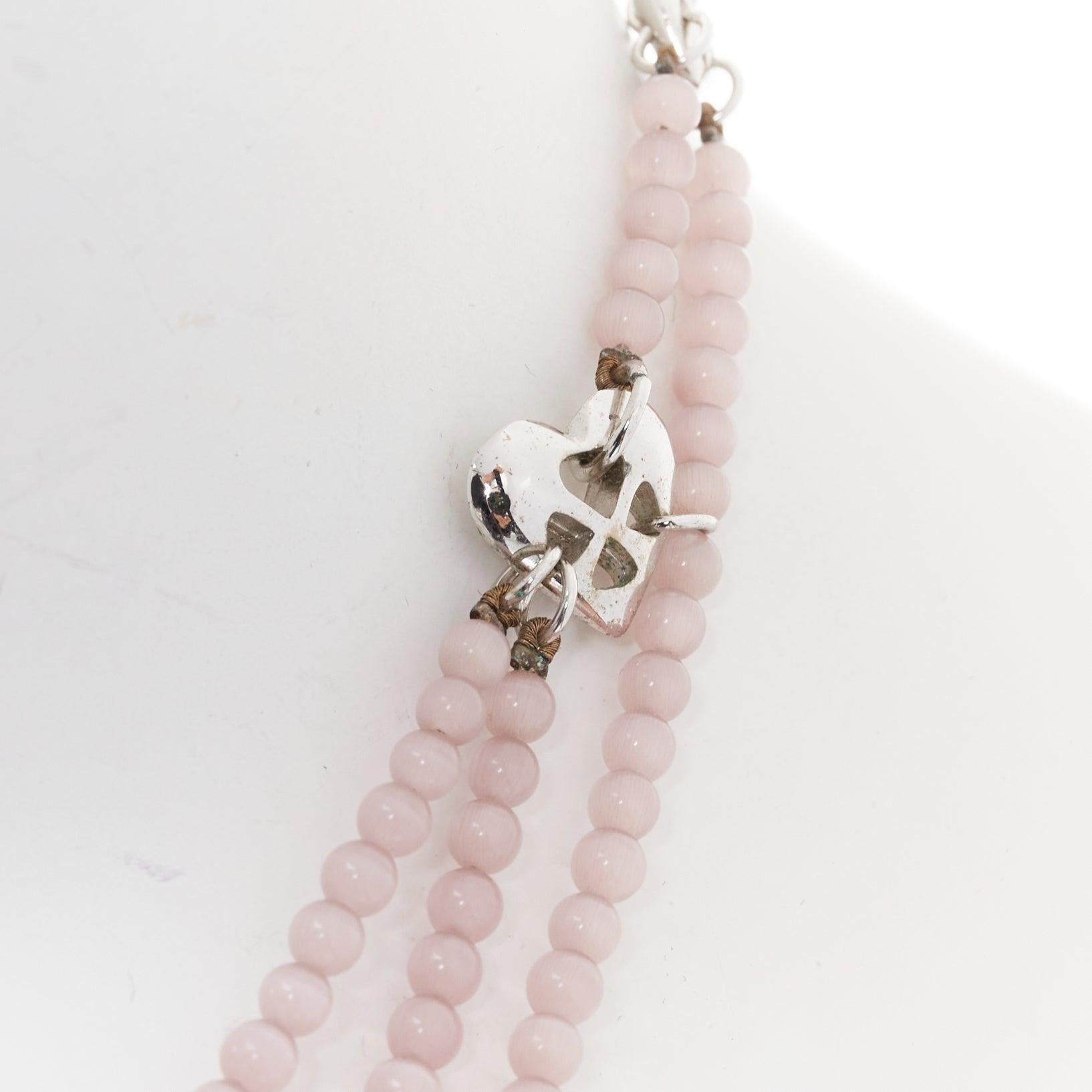 CHRISTIAN DIOR John Galliano Vintage silver pink heart logo tiered necklace For Sale 3