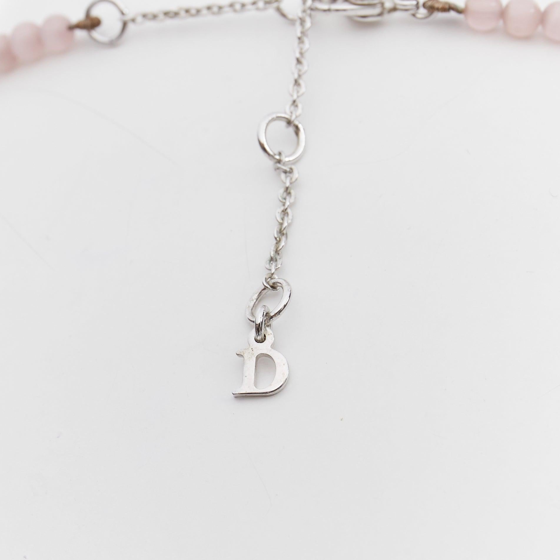 CHRISTIAN DIOR John Galliano Vintage silver pink heart logo tiered necklace For Sale 4