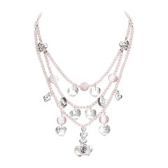 CHRISTIAN DIOR John Galliano Vintage silver pink heart logo tiered necklace