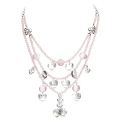 CHRISTIAN DIOR John Galliano Collier vintage à cravate avec logo en forme de cœur rose argenté