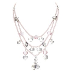 CHRISTIAN DIOR John Galliano Collier vintage à cravate avec logo en forme de cœur rose argenté