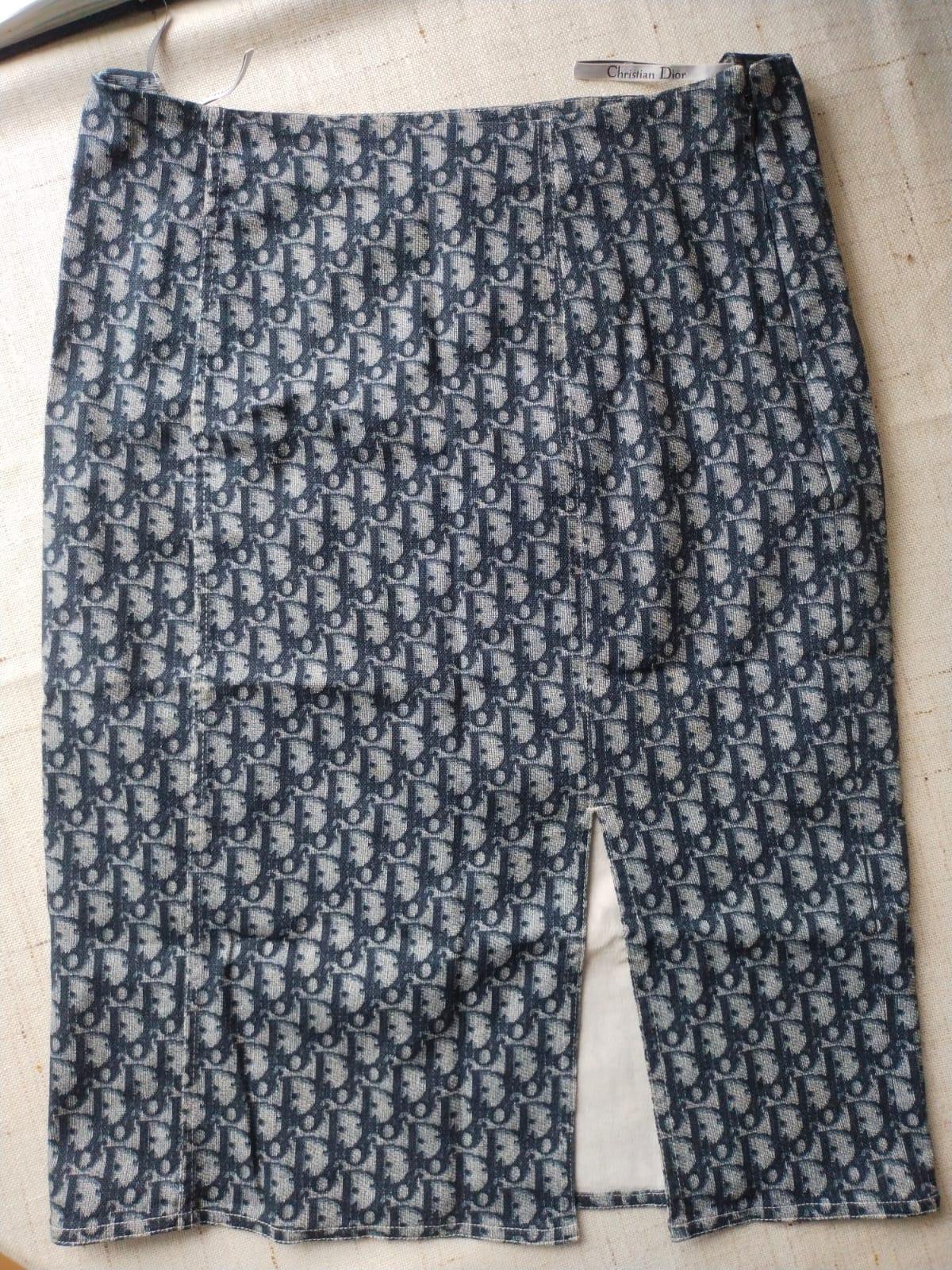 Women's CHRISTIAN DIOR & John Galliano Vintage Trotter Pencil Skirt Blue Denim 2002 Y2K For Sale