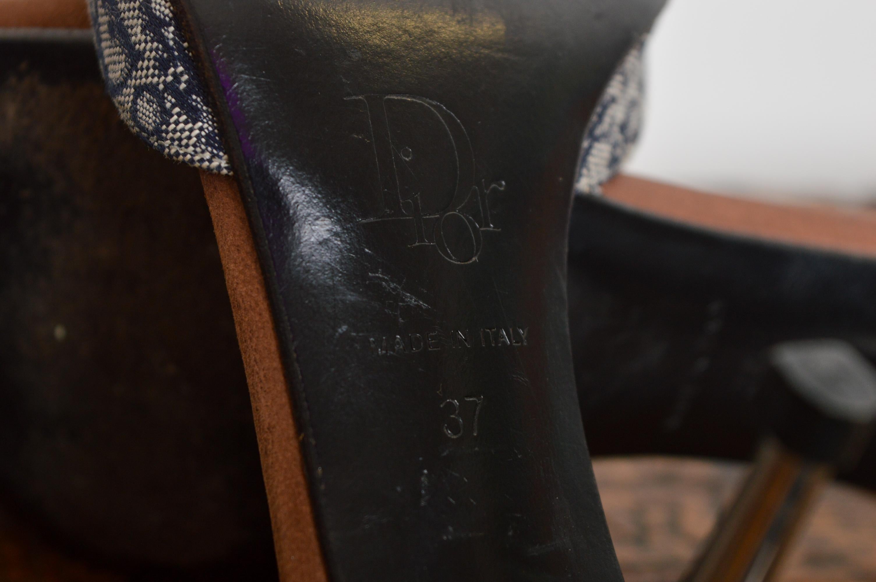 Christian Dior John Galliano Y2k CD Buckle Pointed Blue Brown Mules Kitten Heels For Sale 9