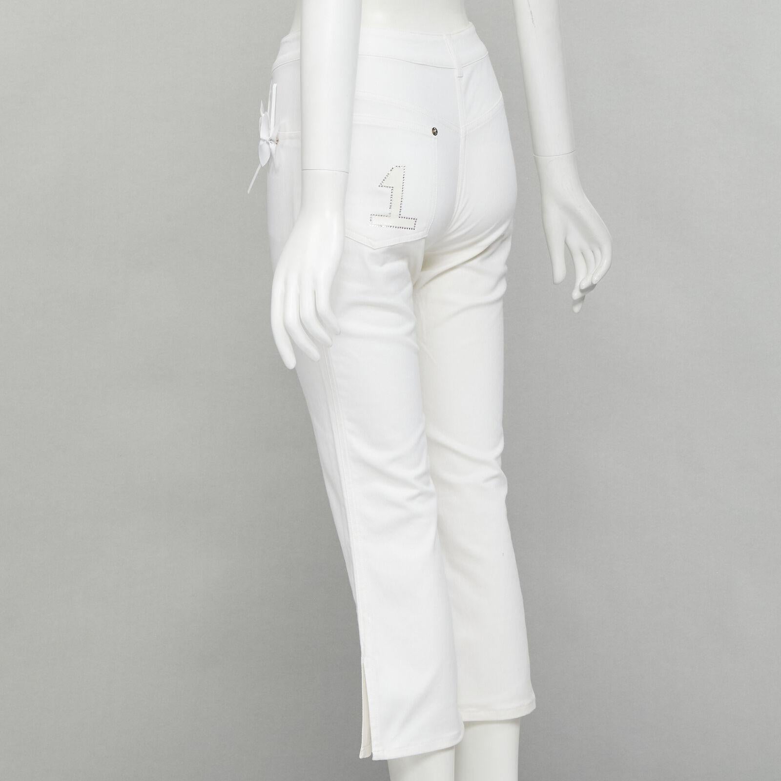 CHRISTIAN DIOR John Galliano Y2K crystal 3D petal cropped flare jeans For Sale 1