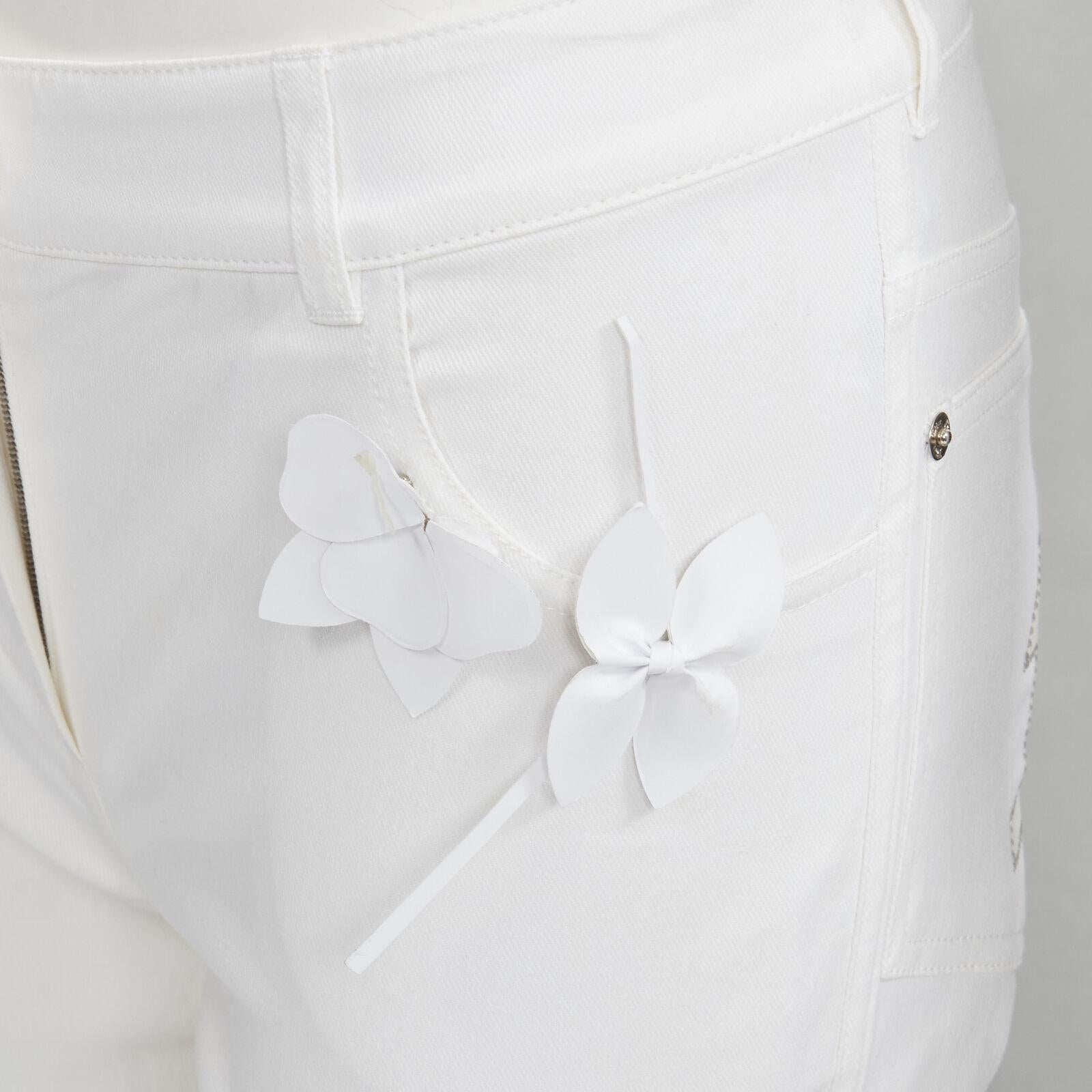 CHRISTIAN DIOR John Galliano Y2K crystal 3D petal cropped flare jeans For Sale 2
