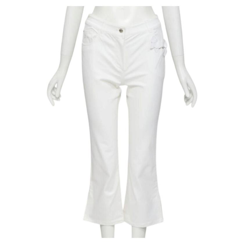 Pre-owned John Galliano Christian Dior Y2k Crystal 3d Petal Cropped Flare Jeans In Gray