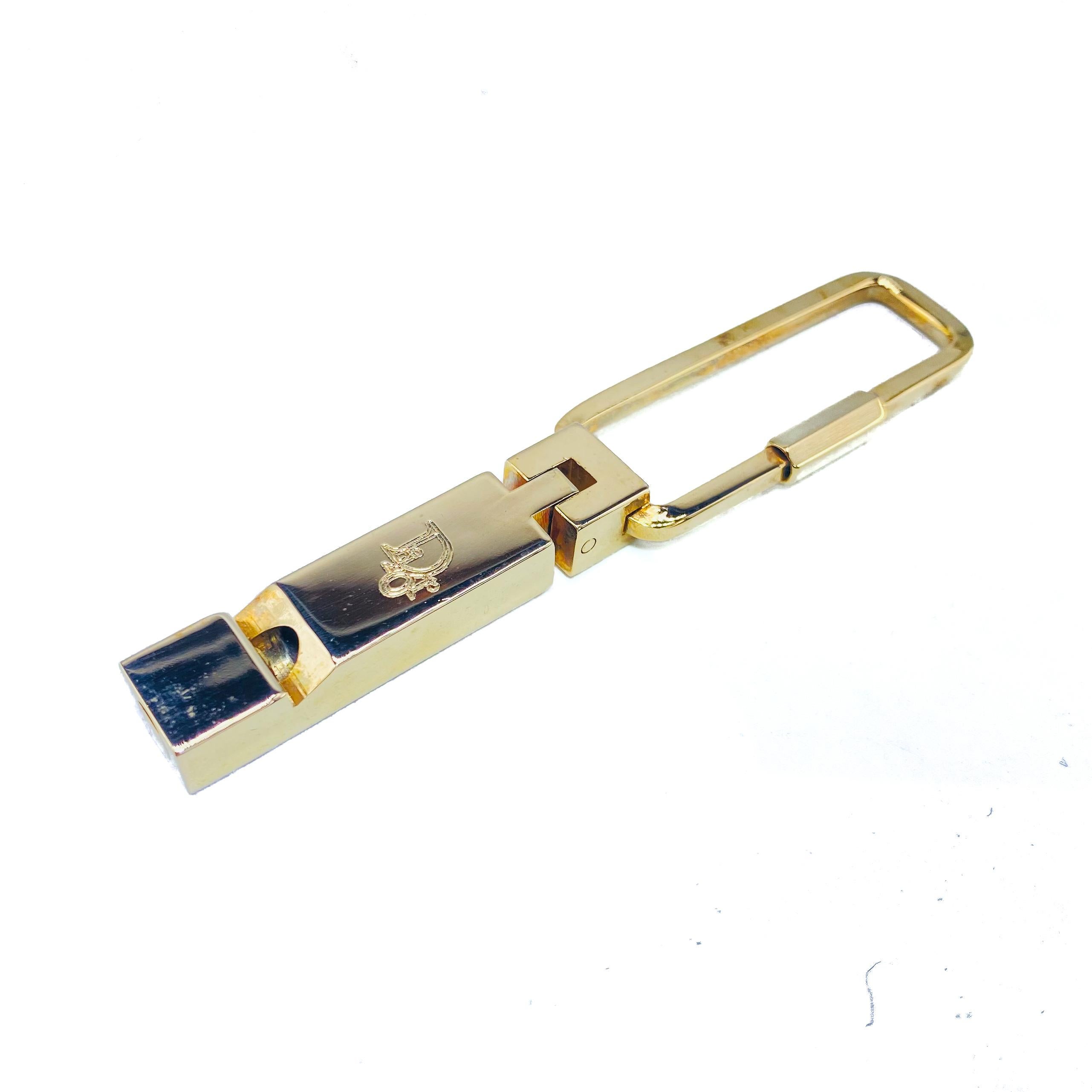 Vintage CHRISTIAN DIOR Gold Plated Key Ring Whistle Vintage 1990s In Excellent Condition In London, GB