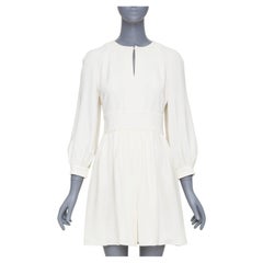 CHRISTIAN DIOR keyhole slit collar long sleeve panel ivory crepe dress FR38 M