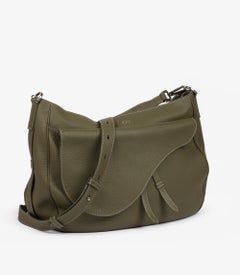 Christian Dior Khaki Grained Calfskin Leather Soft Saddle Bag