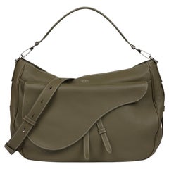 Christian Dior Khaki Grained Calfskin Leather Soft Saddle Bag